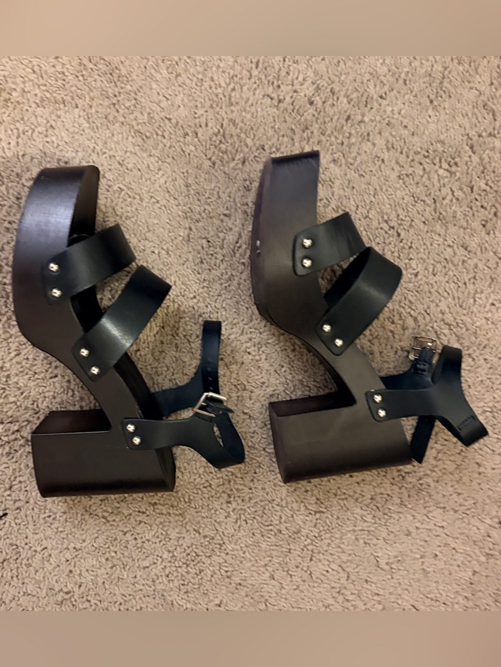 Black Platform Block Heel Sandals